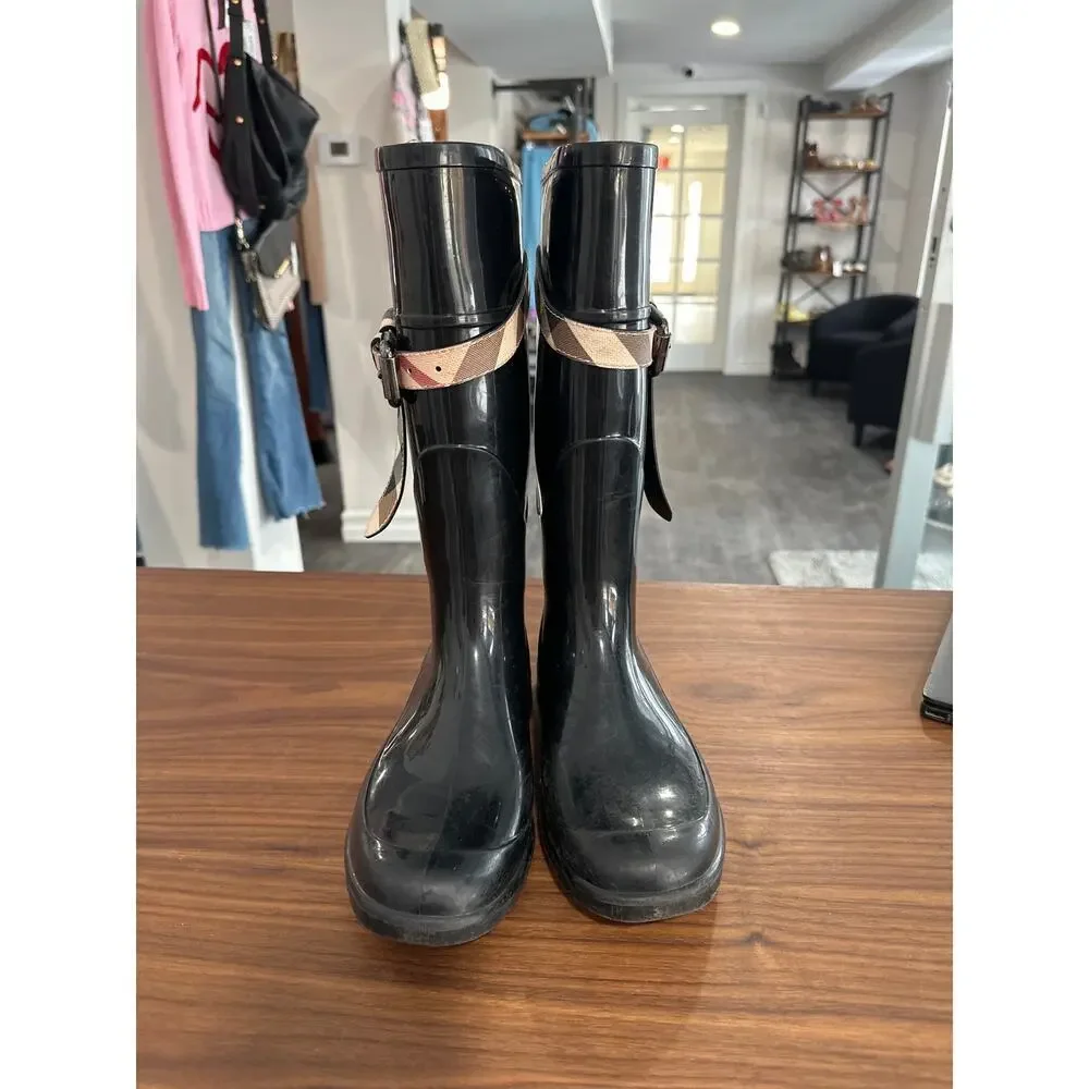 Burberry Kenyon Nova Check Belt Rain Boots Size 38(8) - Picture 3 of 11